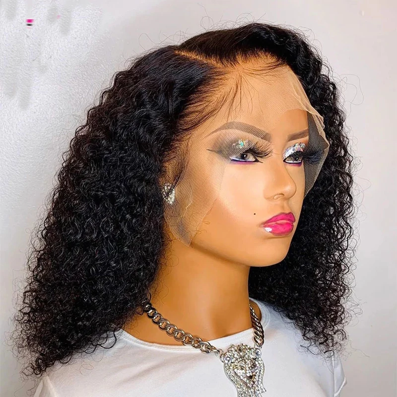 Perruque Lace Front Wig bouclée crépue noire naturelle pour femme, cheveux de bébé, longue, sans colle, douce, densité 180, préplumée, degré de chaleur, 26 po, 03/3