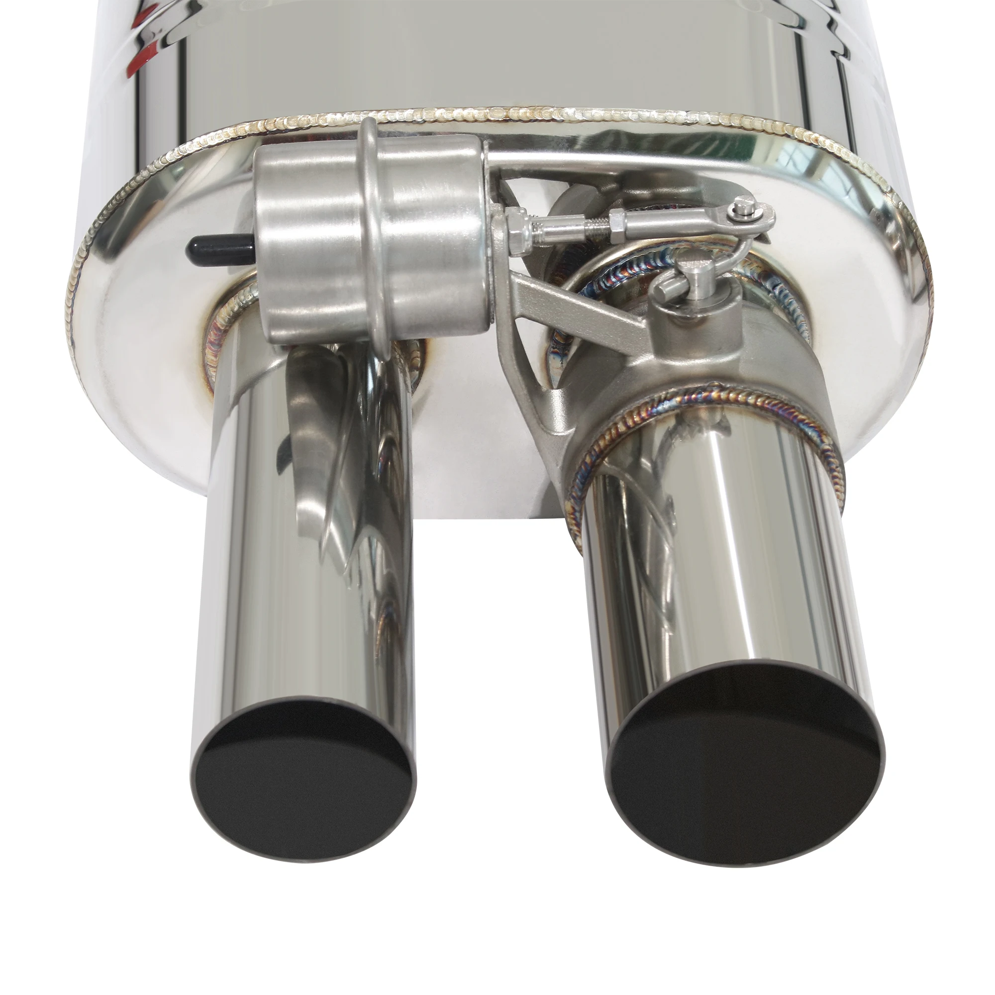 2PCS Universal Valved Muffler Performance Exhaust Muffler with Normally Closed Vacuum Valve Left Right Offset In Dual Out