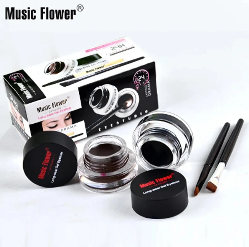 Music Flower 2-in-1 Two-Color Eyeliner Gel Set Black & Coffee Waterproof 3D Long-Lasting Smudge-Proof Eye Makeup Cosmetic Kit