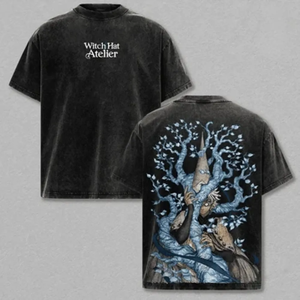 Anime Witch Hat Atelier Qifrey T-shirt Vintage Washed T Shirt Men Women Clothing Summer Casual Short Sleeve Cotton Tees Clothes