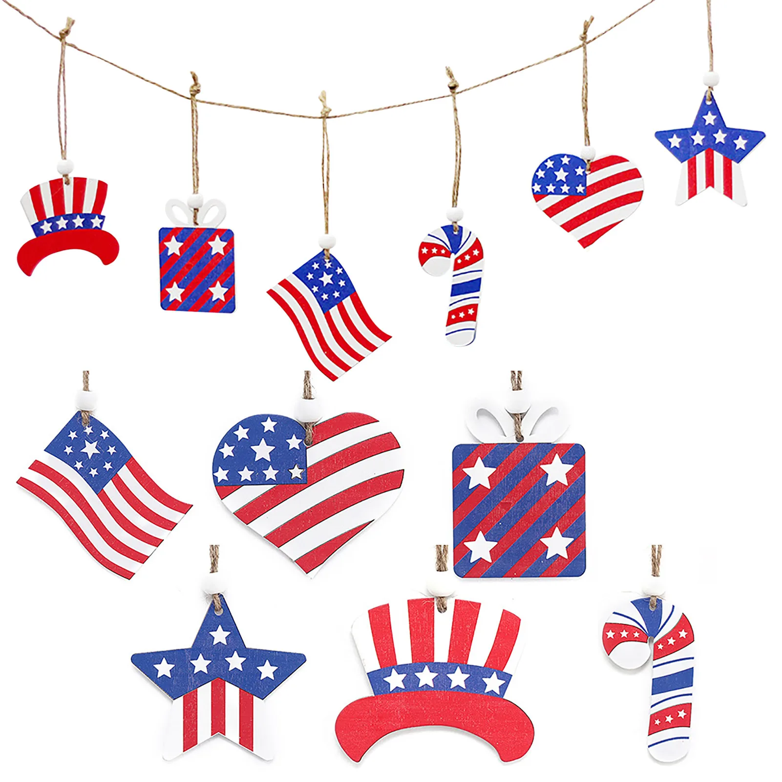 

4th Of July Patriotic Wooden Ornaments Wooden American Flags Pendants US Independence Day Labor Day Decorations With Rope For