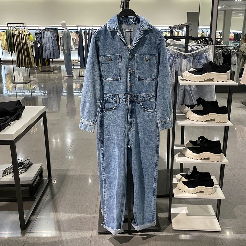 

Spring Summer Women's Versatile Straight Cut Slimming Denim Overalls High Waist Polyester Workwear Trousers Long Pants
