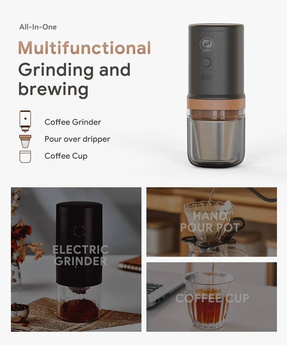 Elektrische tragbare Kaffeemühle aus Edelstahl, Multifunktions-Mahlmaschine für Kaffeebohnen, Bohnen, Getreide und Kräuter – Detail 4