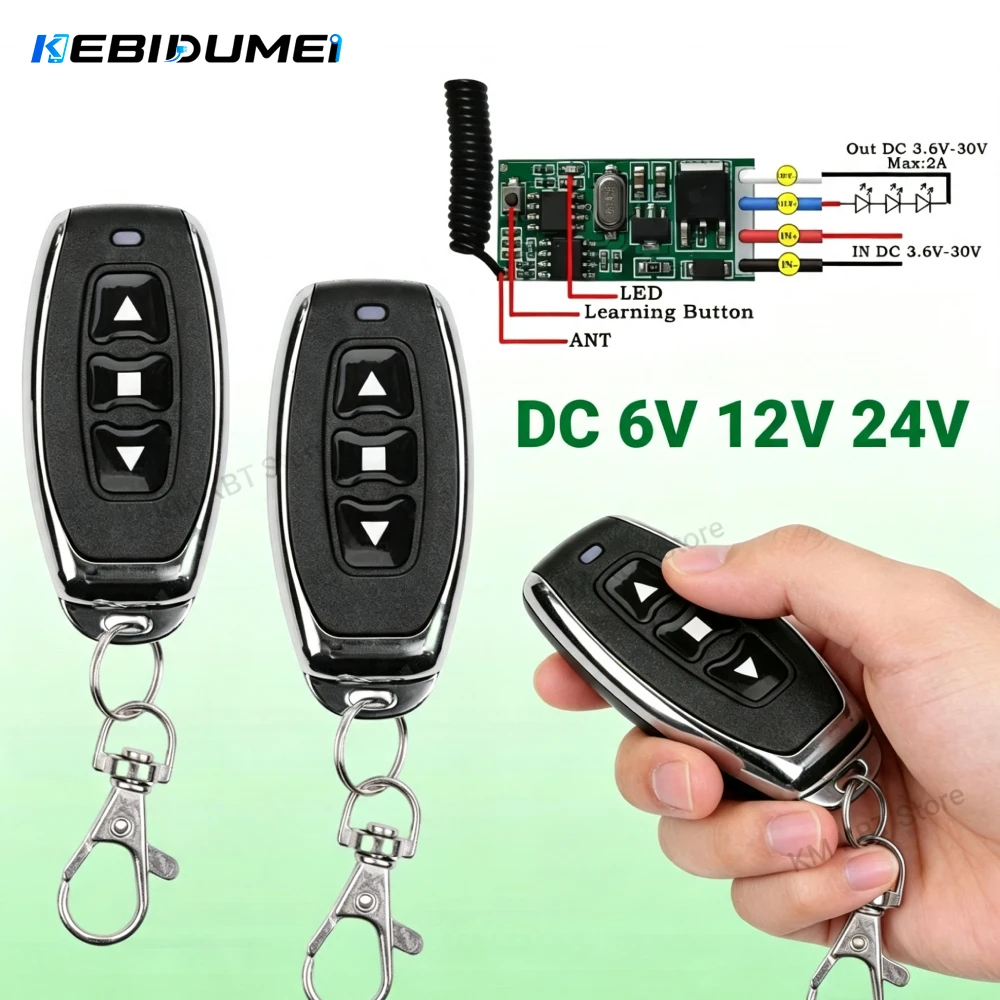 KEBIDUMEI 433Mhz RF Wireles Remote Controller DC 6V 12V 18V 24V Mini Relay Module 50m Transmitter LED Light Controller DIY Kit