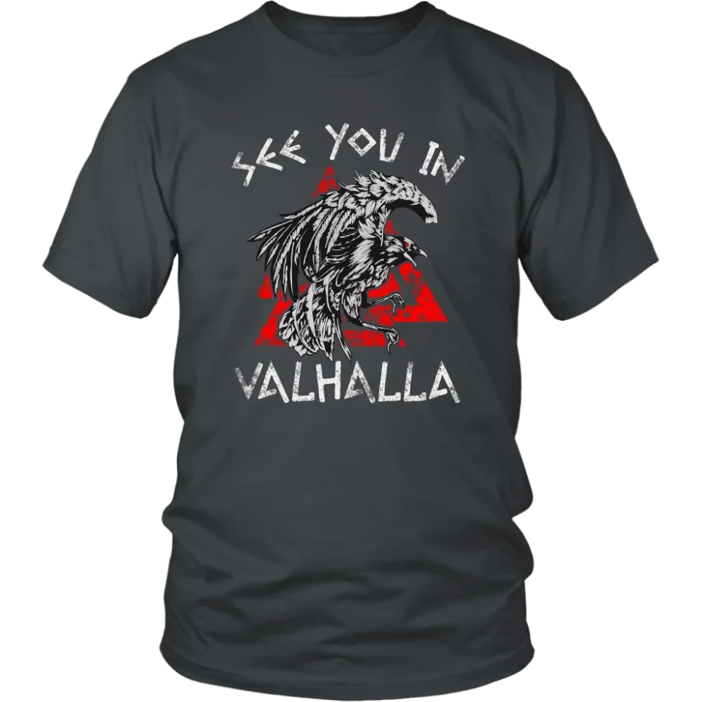 

Odin Raven Valknut Rune See You In Valhalla Sayings T-Shirt 100% Cotton O-Neck Short Sleeve Casual Mens Tshirt Size S-3XL