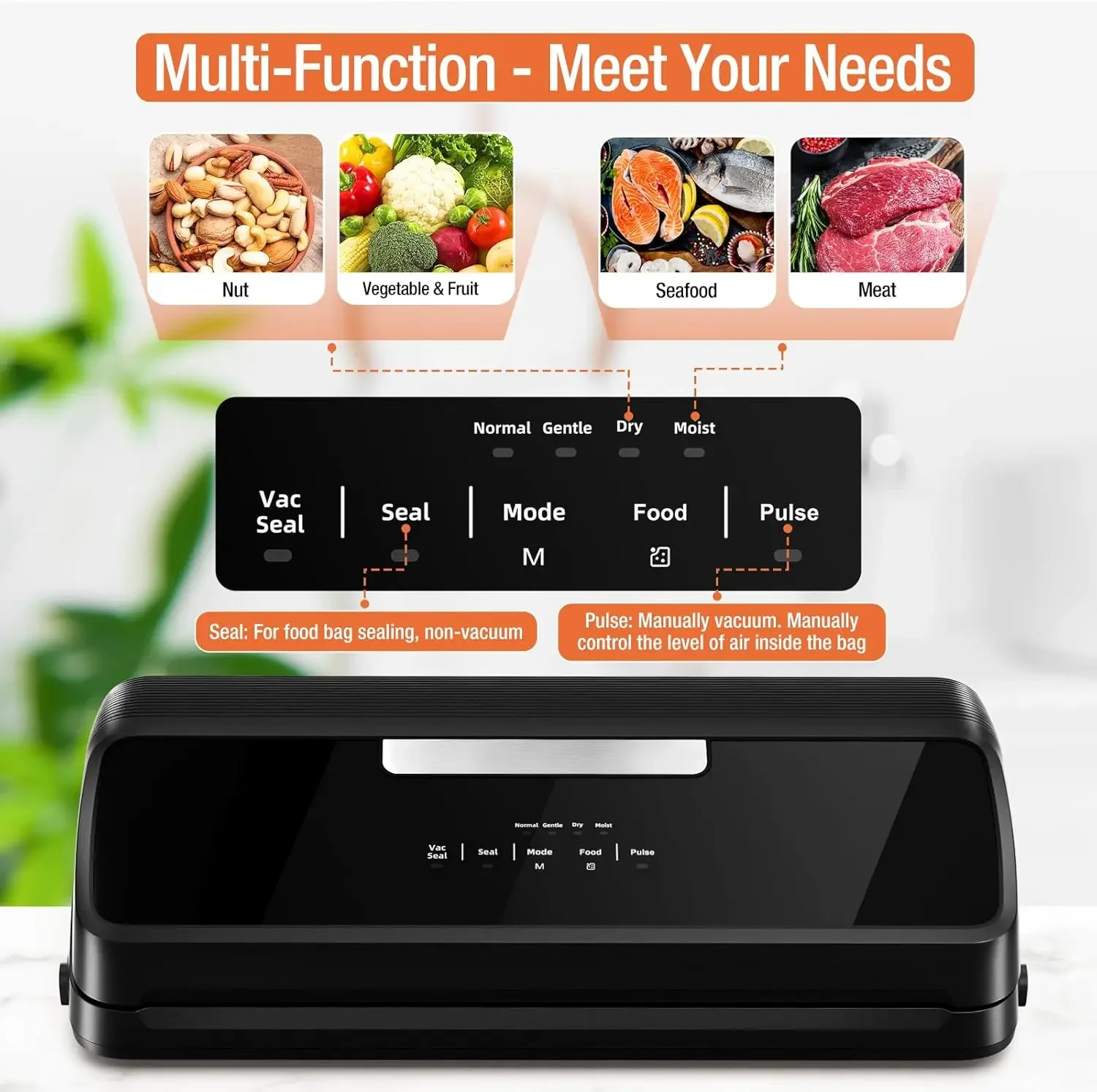 90Kpa Precision Vacuum Sealer for Food with Built-in Cutter & Built-in Storage, Dry& Moist& EXT-Vac& Pulse, 14-in-1 Compact Food