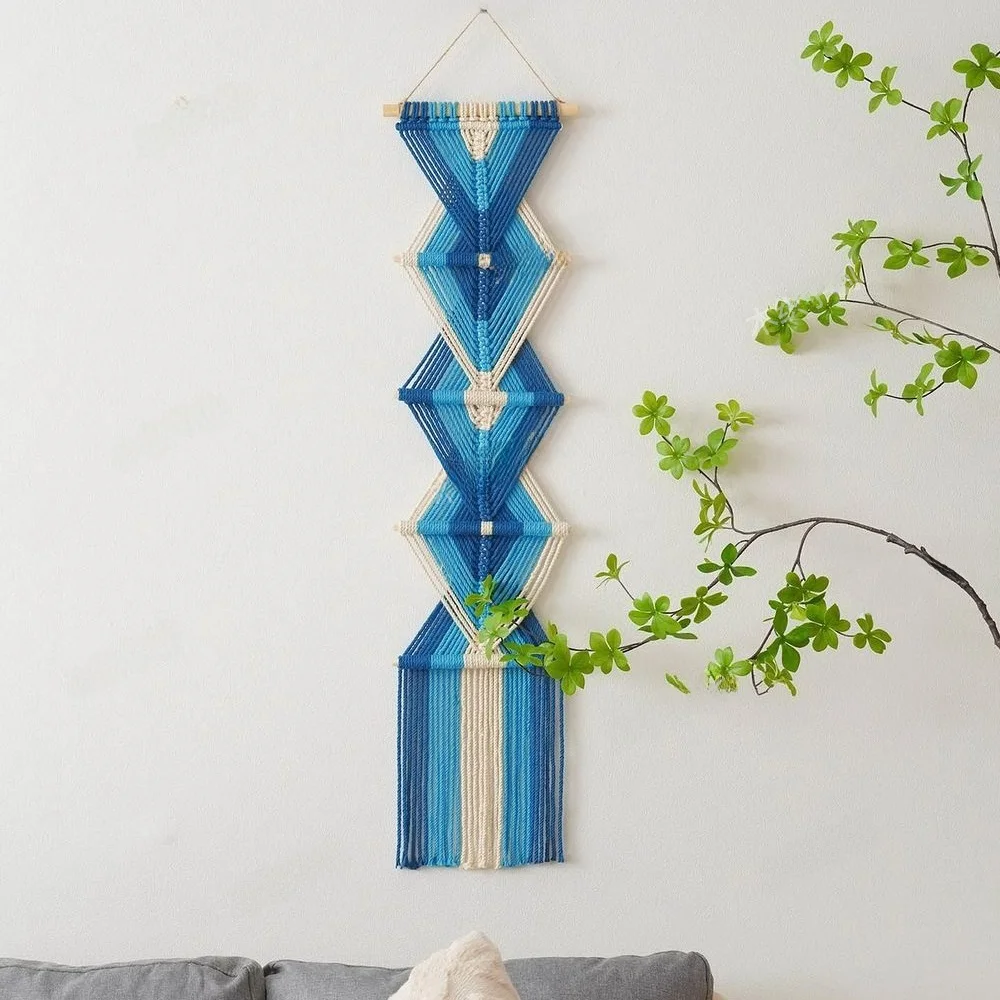 Bohemian Style Handwoven Tapestry Wall Hanging Geometric Pattern Long Strip Modern Simplicity Cotton Wall Decor Art Piece