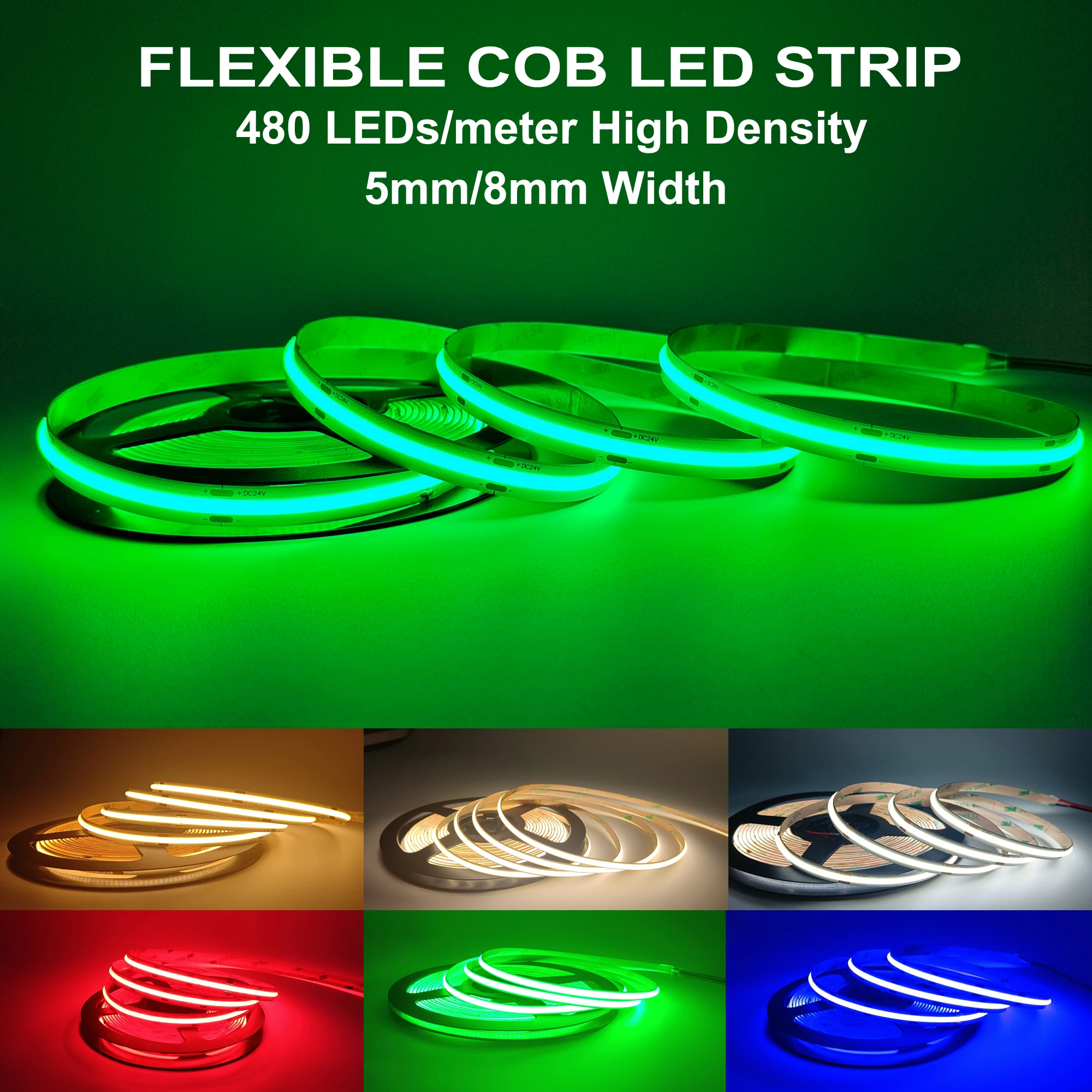 

Flexible COB LED Strip Light 480LEDs/M High Density LED Lights Strip CRI90+ 24V 12V Linear Led Tape Lamp for Garden Room Decor