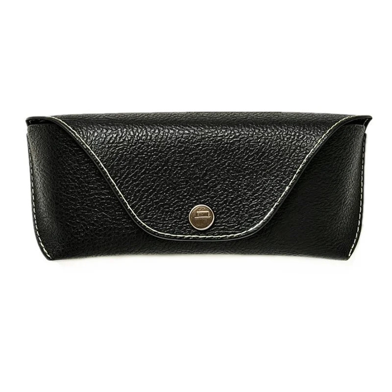 Soft PU Leather Sunglasses Case Crush Resistant Portable Snap Button Pouch Contrast Yellow Stitching Glasses Storage Bag