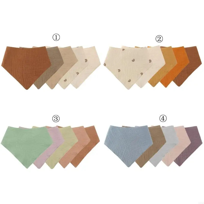 

A9LE 5Pcs Baby Infants Feeding Bib Soft Cotton Bandana Muslin Absorbent Saliva Towel Toddler Scarf Newborn Burp Cloth Gifts