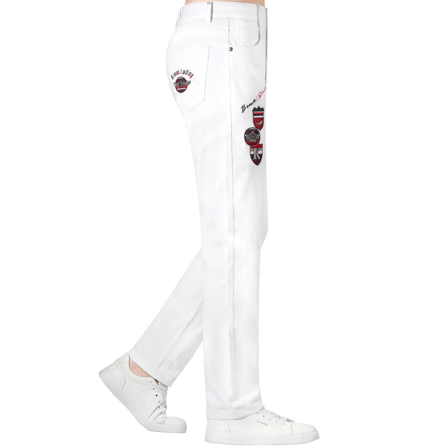 Bruce&Shark New Autumn Men's White Jeans Fashion Embroidery Thick Cotton Denims Casual Stretch Straight Leg Jeans For Men Big