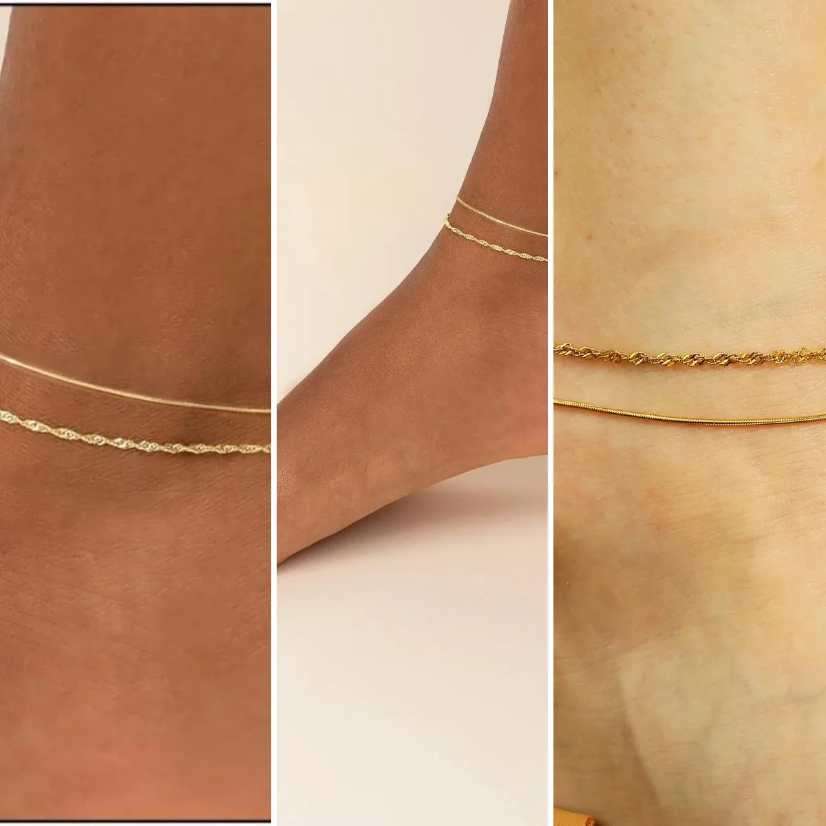 Gold Plated Ankle Bracelets For Women Waterproof,18k Gold Plated Anklets Layered Thin Snake Chain Herringbone Anklets Non Tarnis