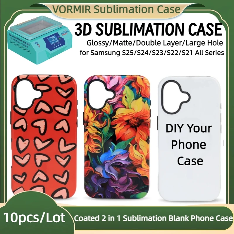 

VORMIR 10 шт. чехол для телефона 2 в 1 с 3D сублимацией для Samsung S25 S24 S23 S22 S21 Plus Ultra FE с фотопринтом, пустые чехлы «сделай сам»