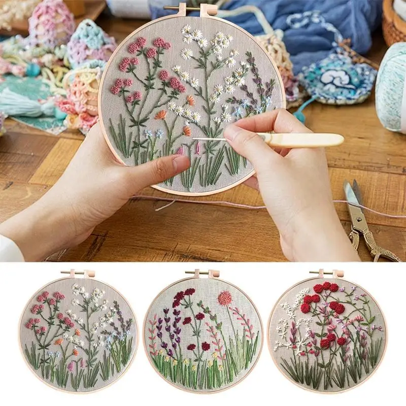 Flower Embroidery Kit Beginner Embroidery Hoop Kit with Pattern DIY Art Crafting Tool with Detailed Instructions for Girlfriends