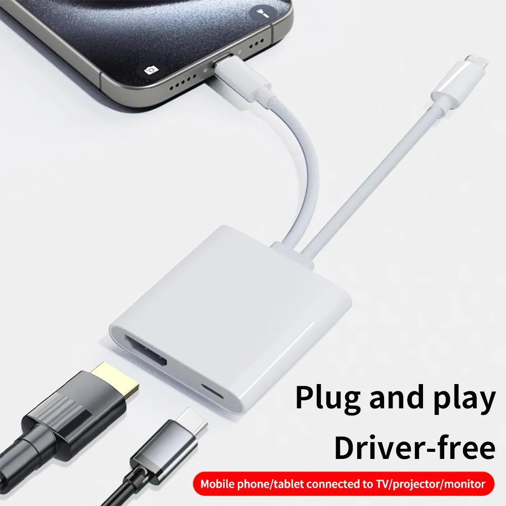Adapter USB-C i Lightning na HDMI do synchronizacji ekranu iPhone'a z telewizorem, cyfrowy adapter AV kompatybilny z iPhone 17, 16, 15, iPad. — zdjęcie produktu 5