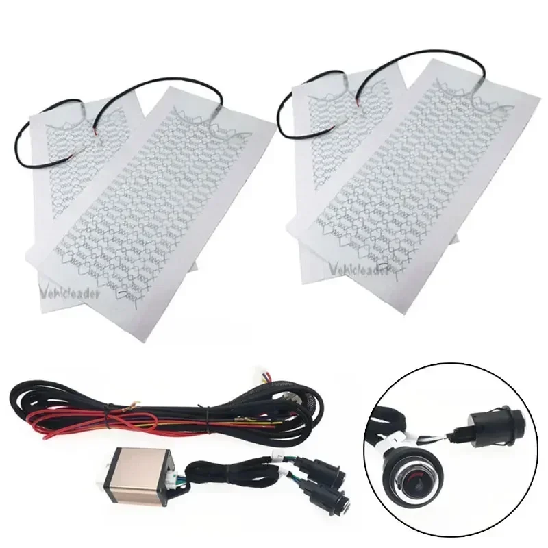 Universal 12V Car Seat Heater Kit Fit 2 Seats Carbon Fibe Alloy Wire Fast Heating Pads 6-Levels Round Control Switch System