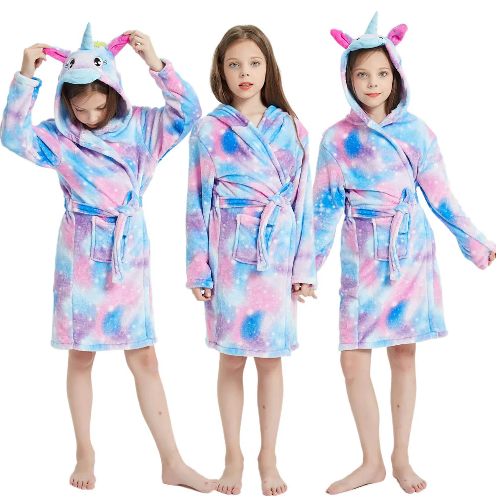 New Toddler Girls Sleepwear Children Autumn Winter Nightwear Kids Cartoon Unicorn Husky Bathrobes Teenage Homewear Baby Pyjamas