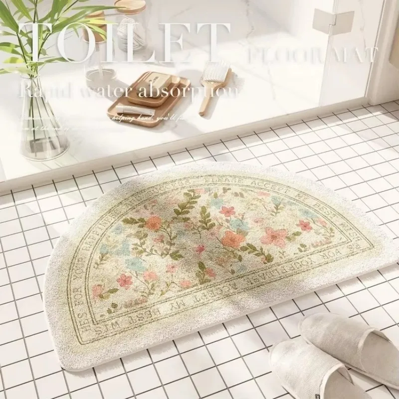 VIKAMA Semi-circular Floral Doormat Suitable for Bathrooms Hallways and Balconies Comfortable Soft Warm and Non-slip Home Decor