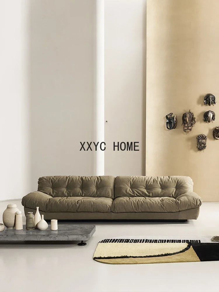 

Italian Minimalist Technology Cloth Sofa Full Leather Cloud Sofa Living Room Modern