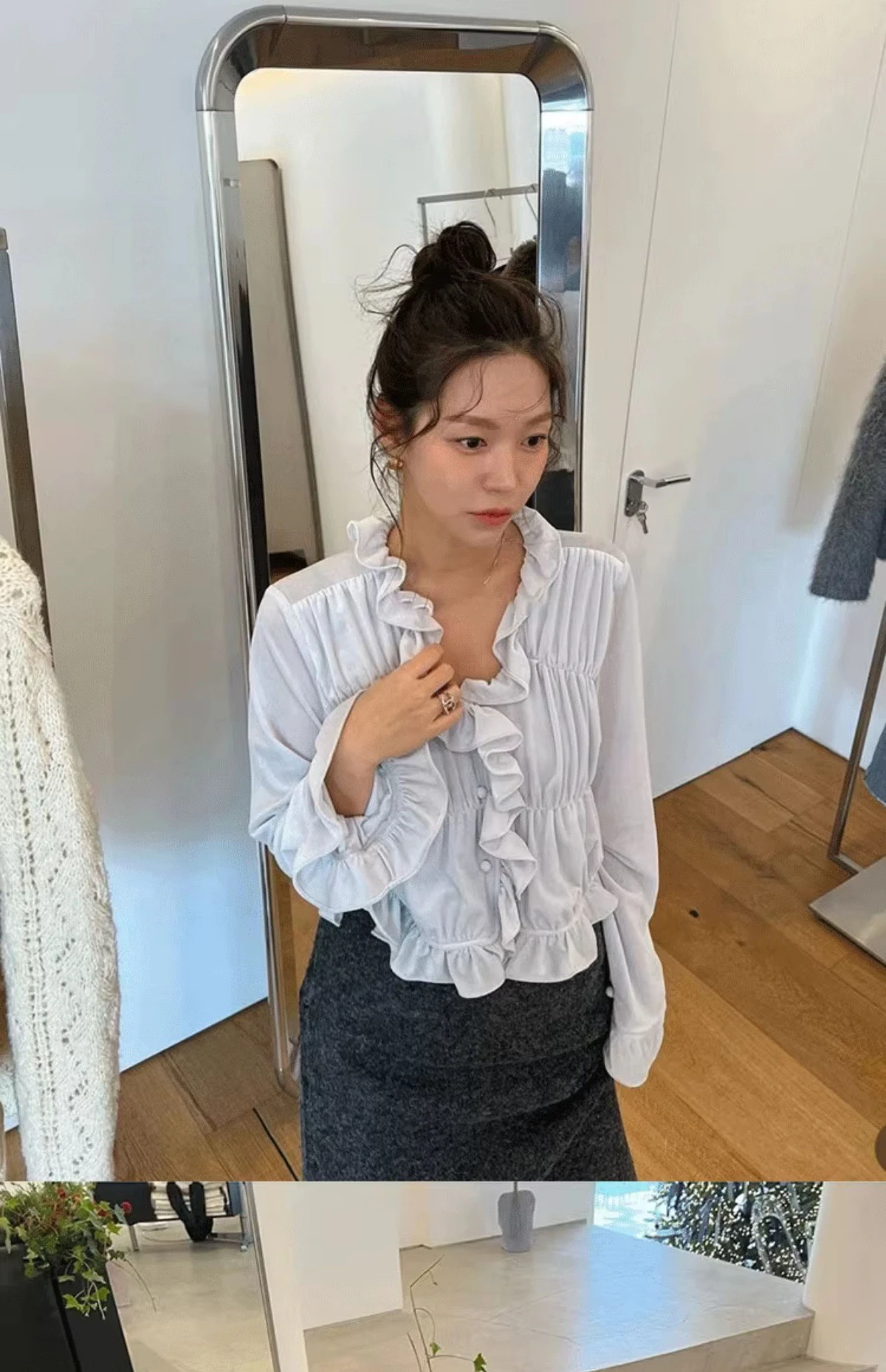 

Premium Feel Preon Spring New Folded Wood ain irt Women's Slim Fit Long Sve V Ne Warm Commute Sle Pure Color