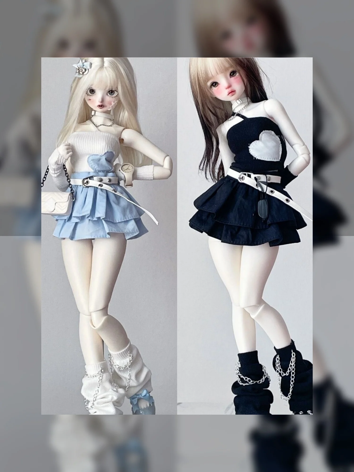 [Only Selling Clothes ] Big Size Doll 1/4 Love Strapless Top Sweet Pleated Skirt Calf Socks Set for BJD Action Figure Body