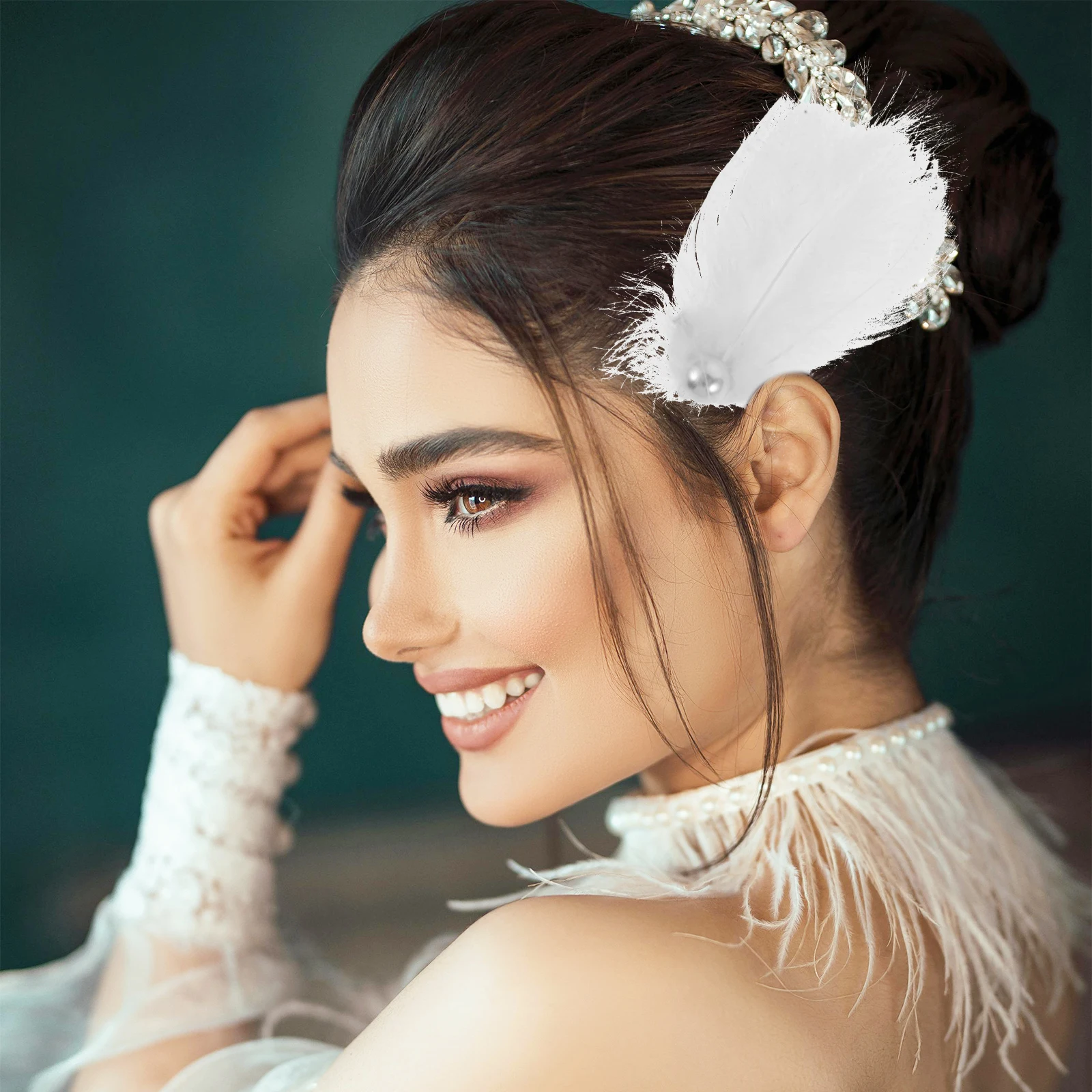 

2pcs Plume Hair Clips White Elegant Headdress For Brides Wedding Party Lightweight Zinc Alloy Alligator