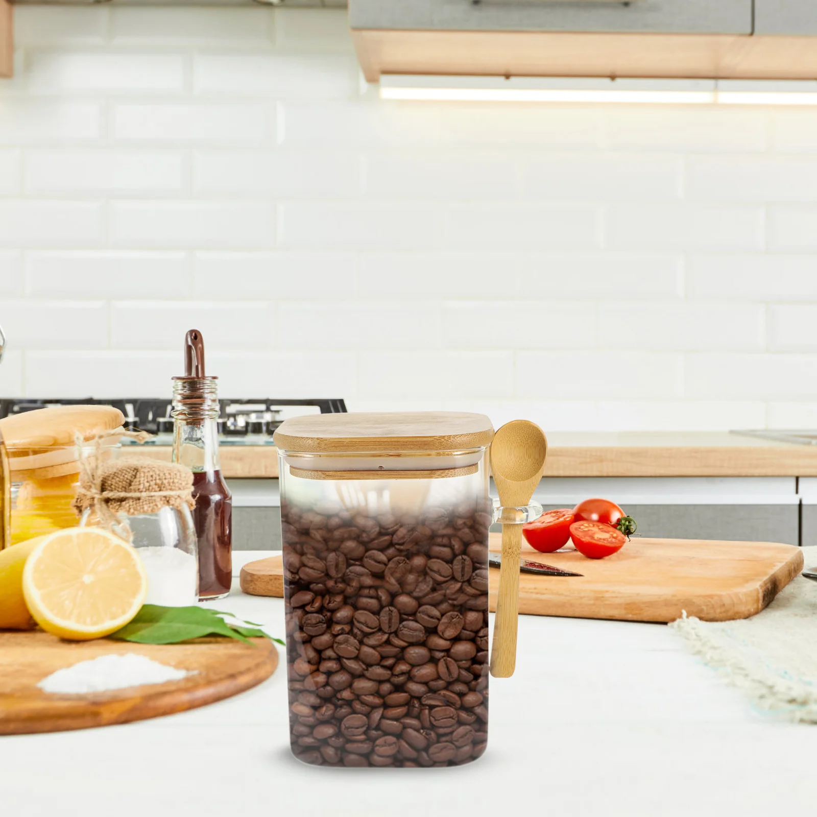 

Square Airtight Jar Clear Container for Kitchen Cereals Sealing Storage Canister Food Glass Snack Holder Tea Flour Grains