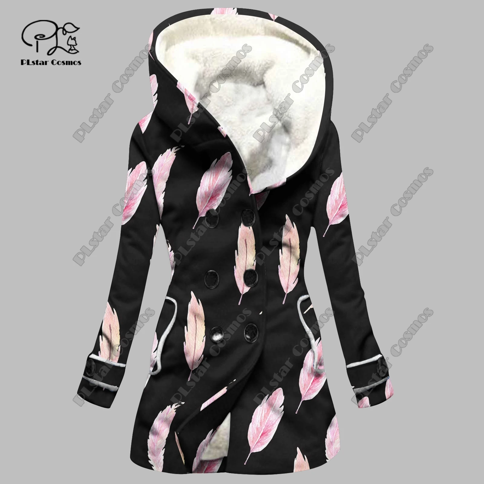 

3D printing retro gradient pattern printed hooded fleece jacket warm women's jacket winter casual gift series new style -2