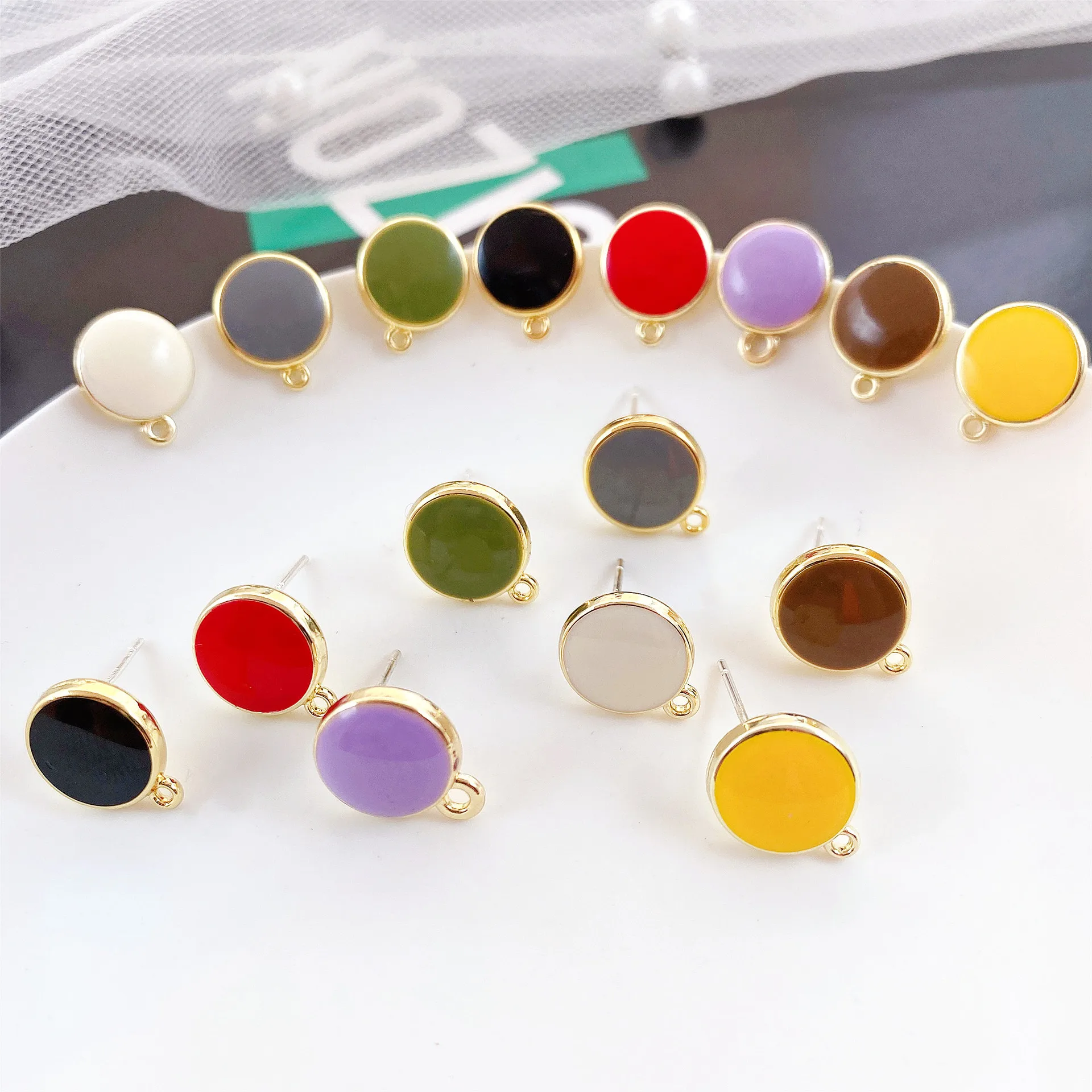 10pcs Colorful Stud Earrings Base Round Alloy Earring Settings for Handmade Jewelry Making Findings Diy Stud Earrings Connectors