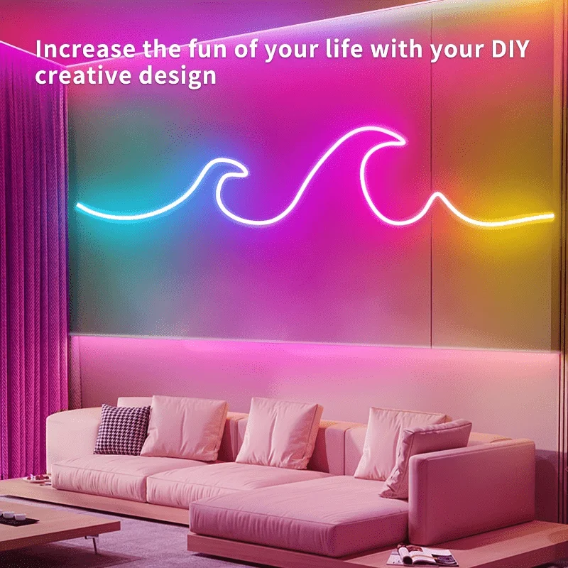 RGB neon light strip, USB powered, cuttable and flexible light strip, remote control, with music function, creates atmosphere