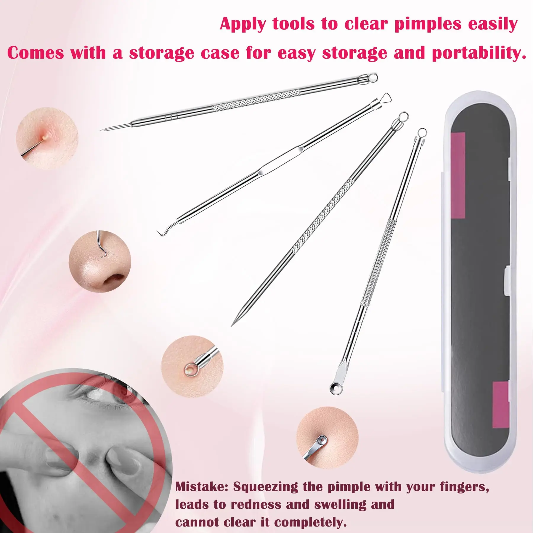 Srebrny 4-pak Zestaw do usuwania zaskórników Zestaw do usuwania zaskórników - do usuwania przebarwieni, usuwania zaskórników Pielęgnacja skóry twarzy (z pudełkiem)