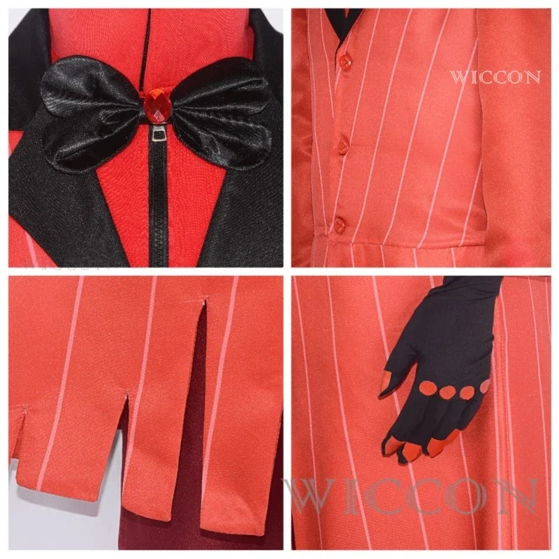 Hazbin ALASTOR Cosplay Costume pour homme adulte, uniforme d'hôtel, veste et pantalon, rouge trempé, anime, Halloween