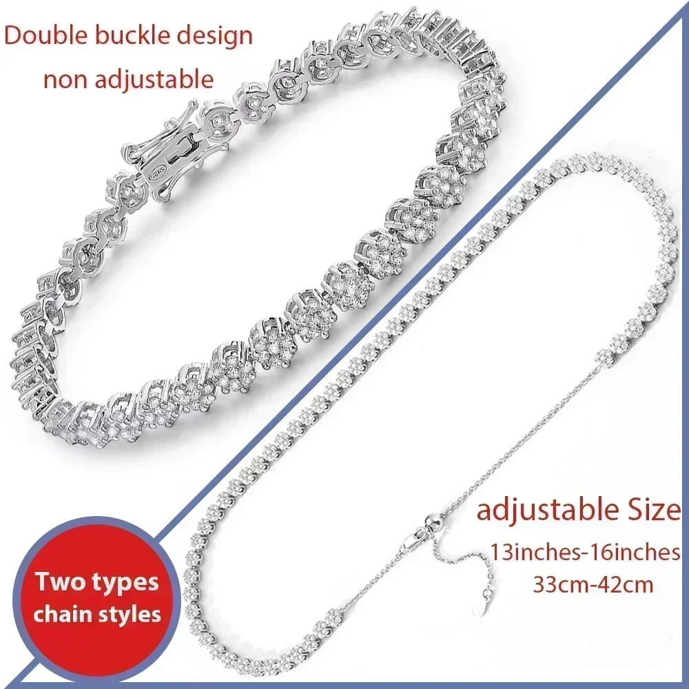 Flower Moissanite Tennis Necklace Bracelet for Women 925 Sterling Silver Full Diamond Neck Wrist Chain with Gra Certificate