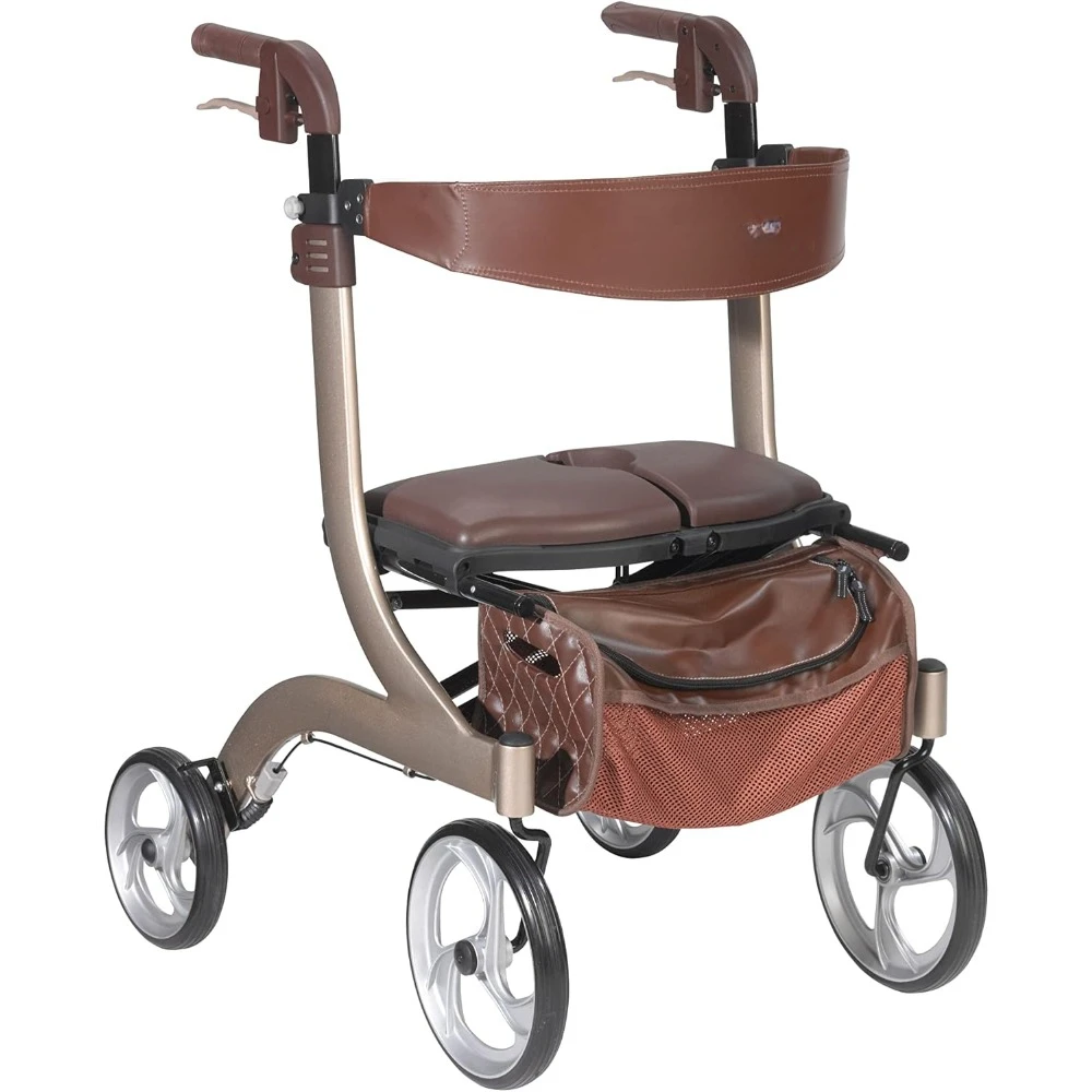 Zusammenklappbarer Rollator mit Sitz, Champagnerbraun