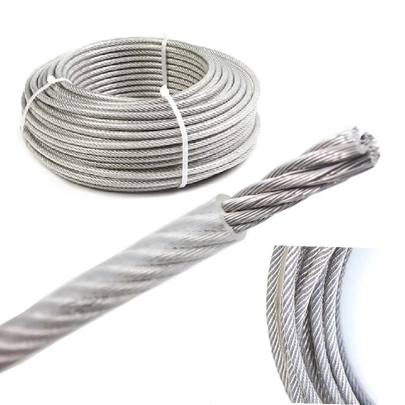 304 Stainless Steel 0.38mm-12mm PVC Coated Wire Rope 7*19/7*7/1*7 Flexible Cable Clothesline Soft Cable Transparent Wire Rope