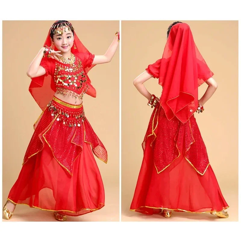 5 قطع طفل الرقص الشرقي زي الفتيات أزياء الرقص الشرقي الأطفال الرقص الشرقي الفتيات بوليوود الأداء الهندي Dancewear مجموعة