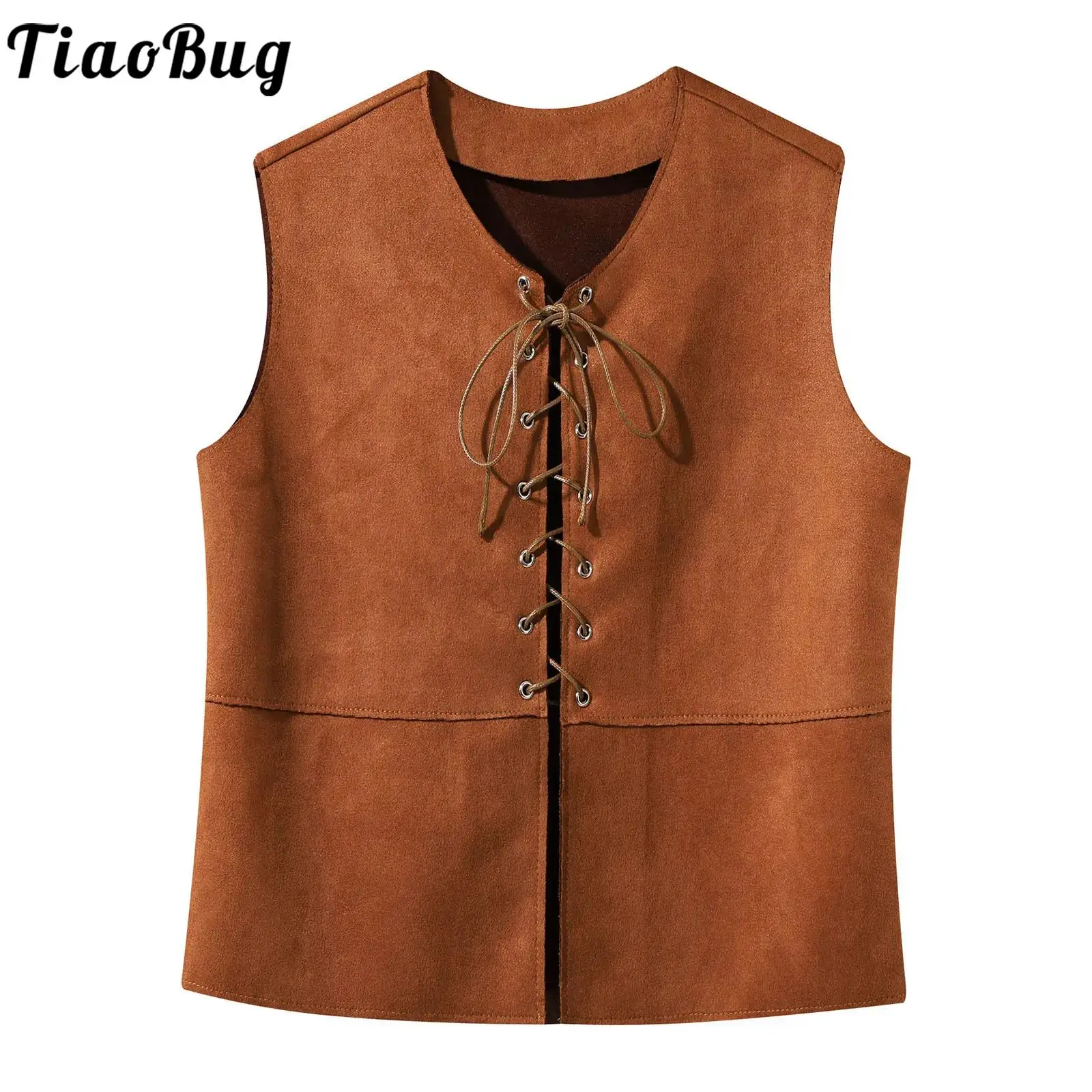 Boys Girls Medieval Renaissance Vest Tops Kids Halloween Pirate Cowboy Cosplay Costume Lace-up Gothic Steampunk Waistcoat