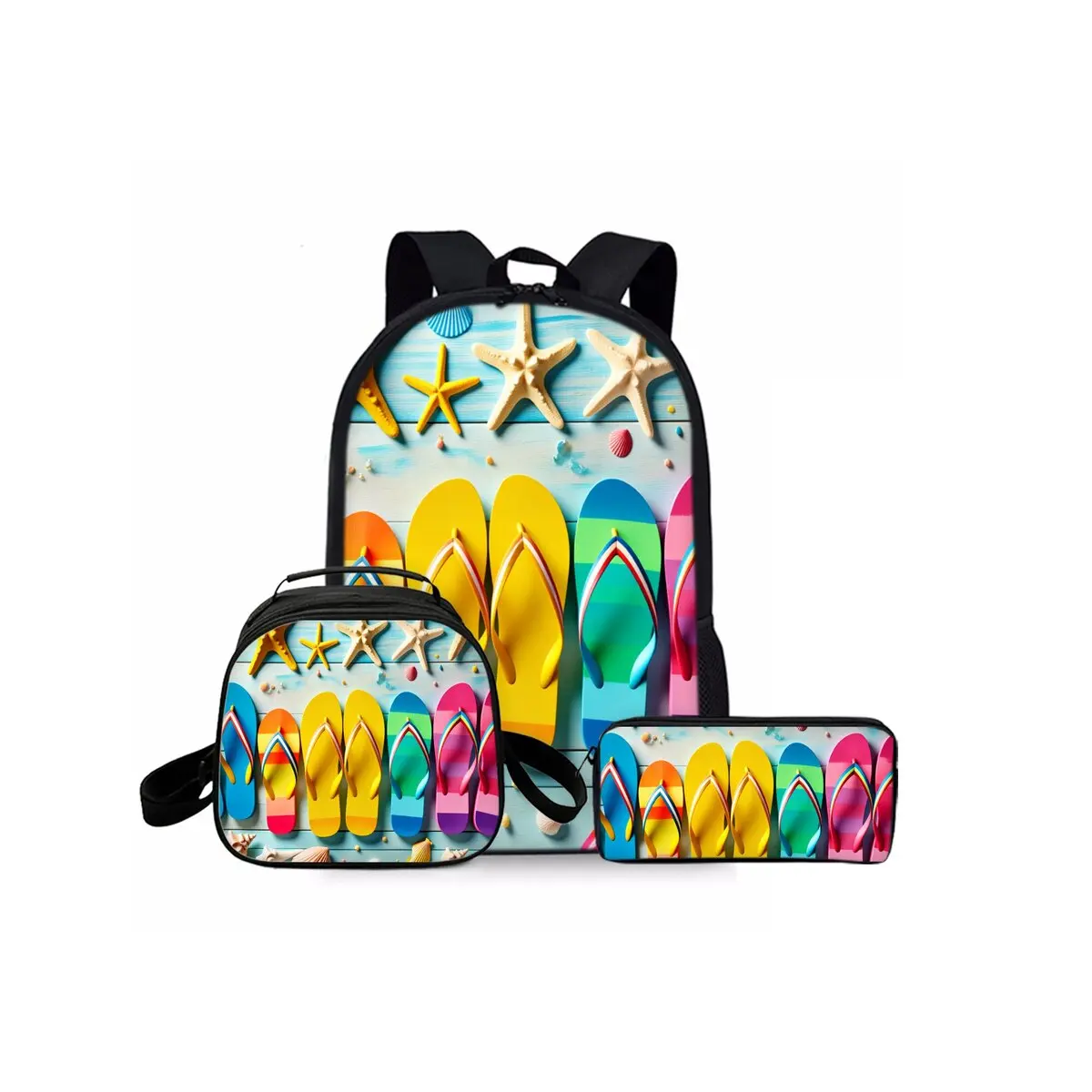 

Sandals and Shells Three Piece Set Backpacks For Boy/Girls Best Gifts 3D Cartoon Waterproof Fashionable School Bag For Children