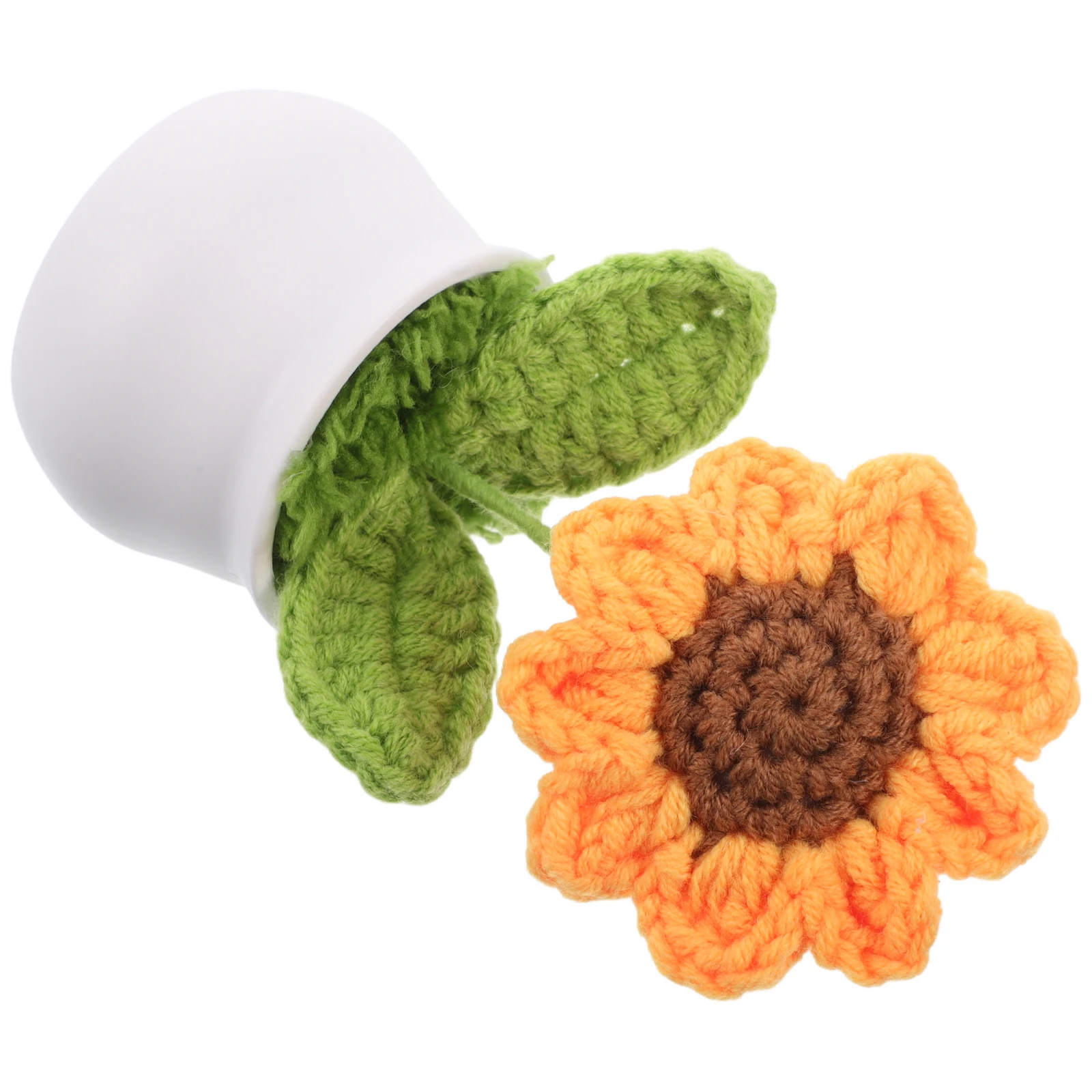 

Simulated Sunflower Crochet Plant Potted Flowers Yarn Bouquet Desk Small Knitted Artificial Decor Study Room Mini Woolen
