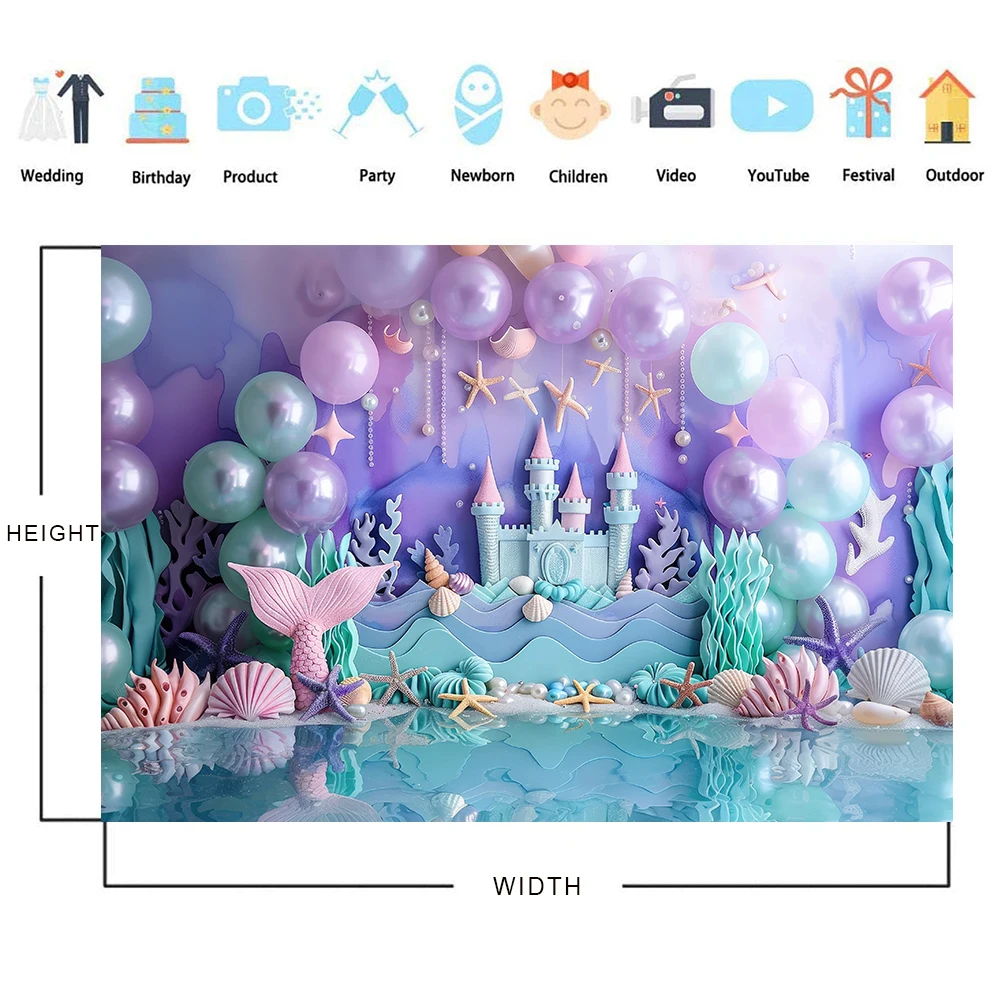 Bonvvie-fundo de fotografia sereia para meninas, princesa decoração de festa, bolo Smash Backdrop, Photo Studio Props, roxo e rosa, 1 ° aniversário