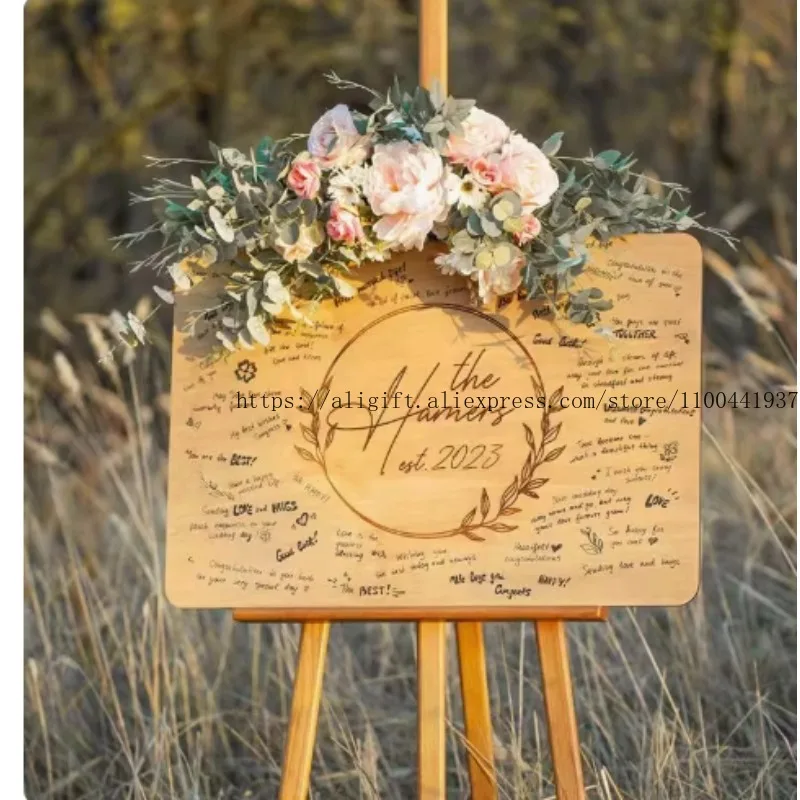 

Custom Wooden Wedding Welcome Sign, Elegant Guest Book for Birthday/Business Events Personalized Sign-in Board Decor