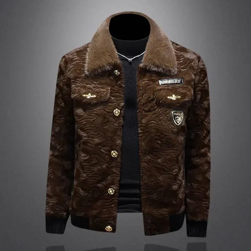 Winter Men Gold Mink Fur Thickened Sheepskin Water-Repellent One-Piece Collar Coat Mens Wool Trench Coat Manteau Homme Hiver