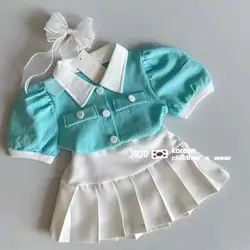 Girls Summer Set 2024 New Baby Fashion Short sleeved Shirt Skirt Two piece Set for Children's Clothing Suit Fashion