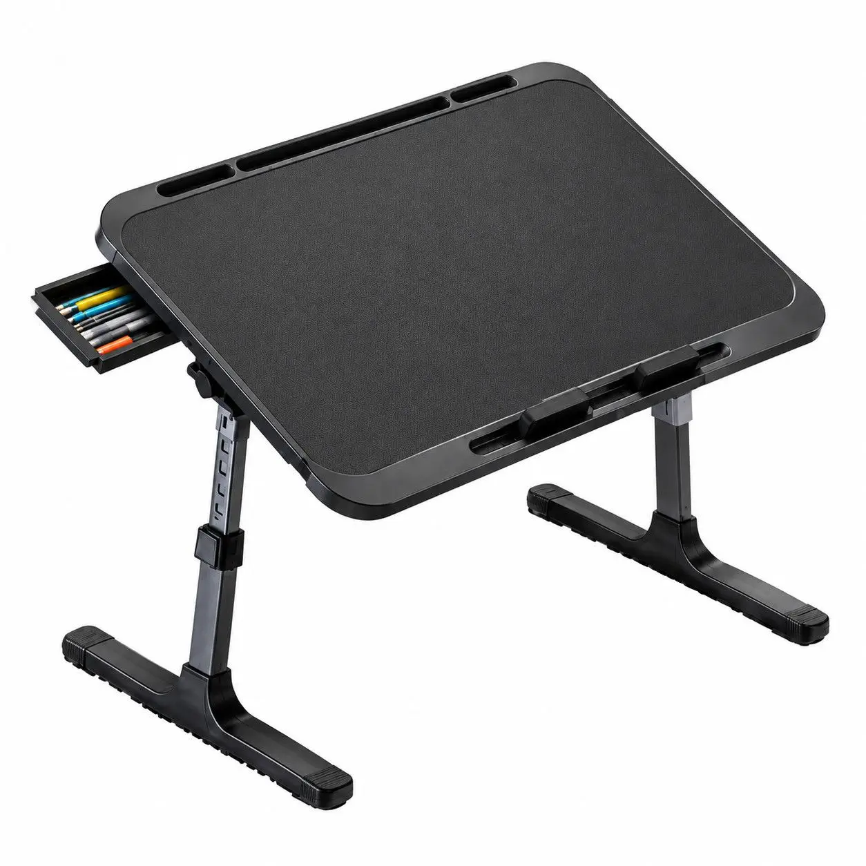 Foldable Laptop Bed Table Adjustable Height Black Plastic Lap Desk with Storage Drawer for Reading Writing Study Sofa Home Use