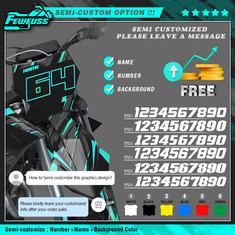 Fewfuss For HONDA TRX400 EX 1999 2000 2001 2002 2003 2004-2007 Graphics Decals Stickers Motorcycle Background Custom Number