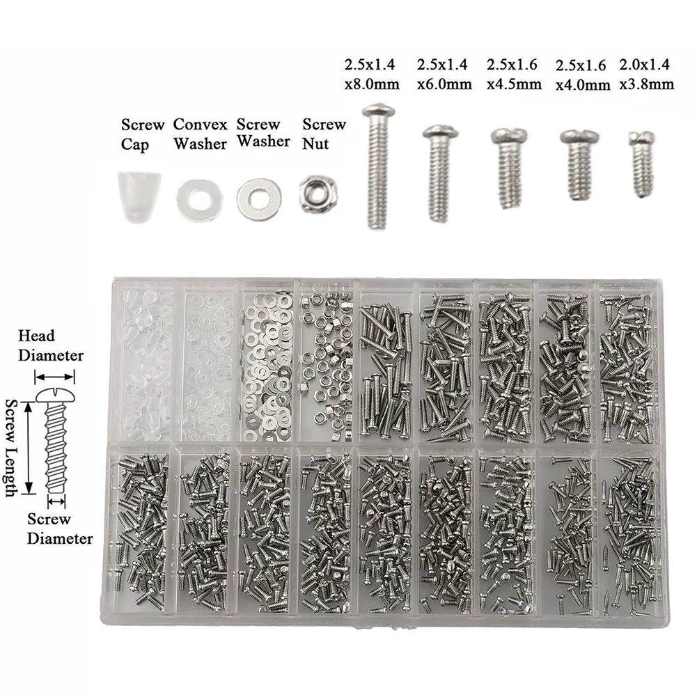1000pcs/box Eyeglasses Sunglasses Repair Kit Tool Glasses Tweezers Screw Sets Eyewear Repair Kit Tools