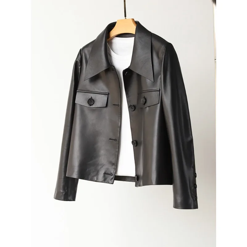 AYUNSUE Real Leather Jacket Woman Fashion Short Black Jackets for Woman 2026 Luxury Commute Outerwears Woman Clothes Ropa Mujer