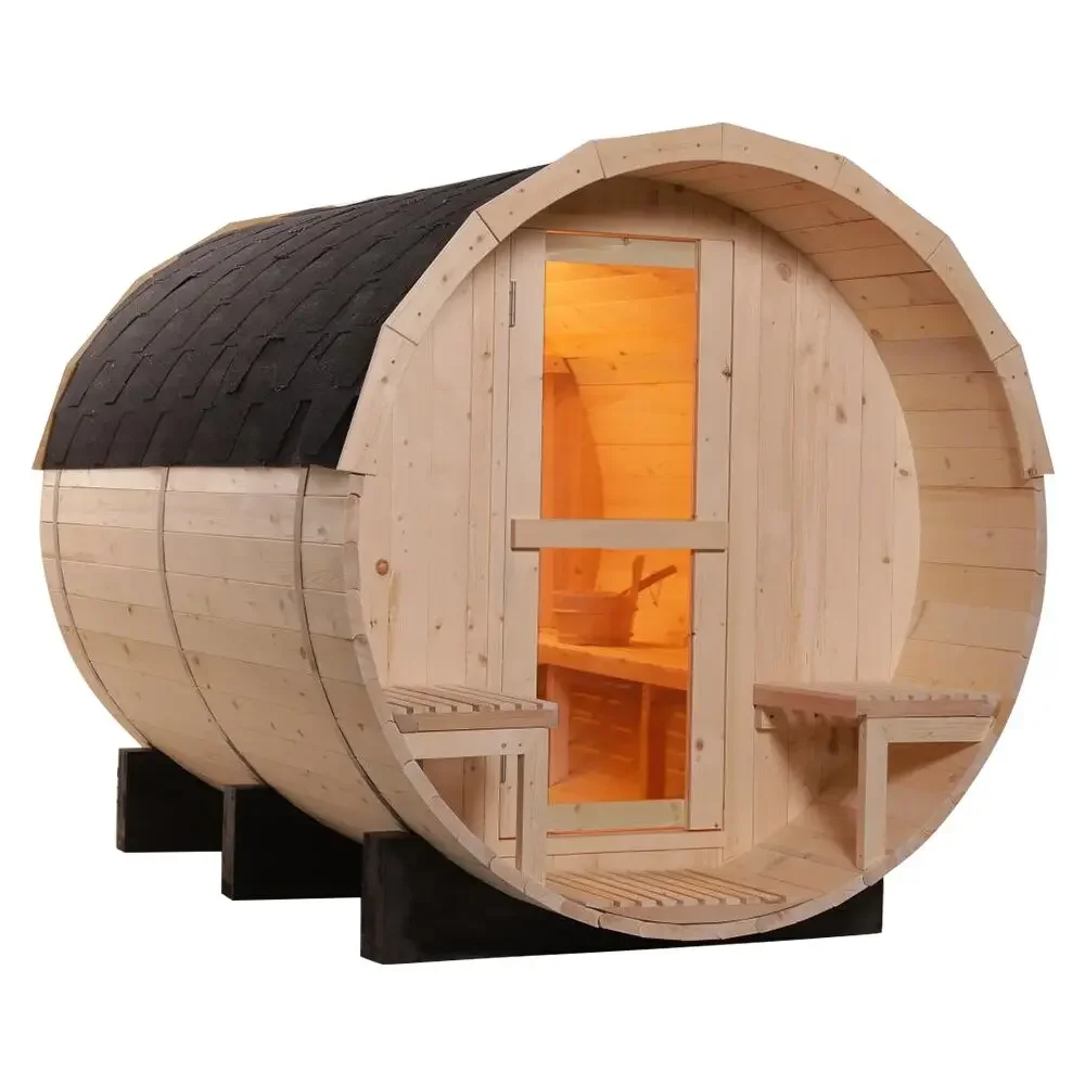 New Canadian Pine Wood Outdoor Barrel Steam Sauna Traditional Sauna Room For Sale