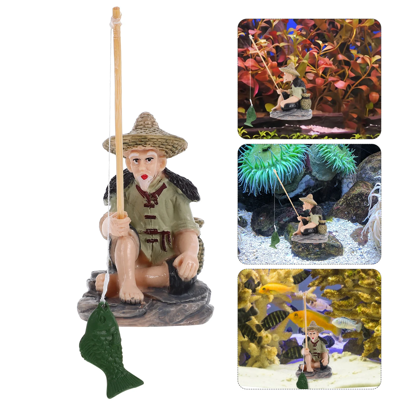 

Mini Fisherman Statue PVC Wear-Resistant Micro Landscape Ornament Aquarium Fish Tank Bonsai Decoration Fisherman Statue