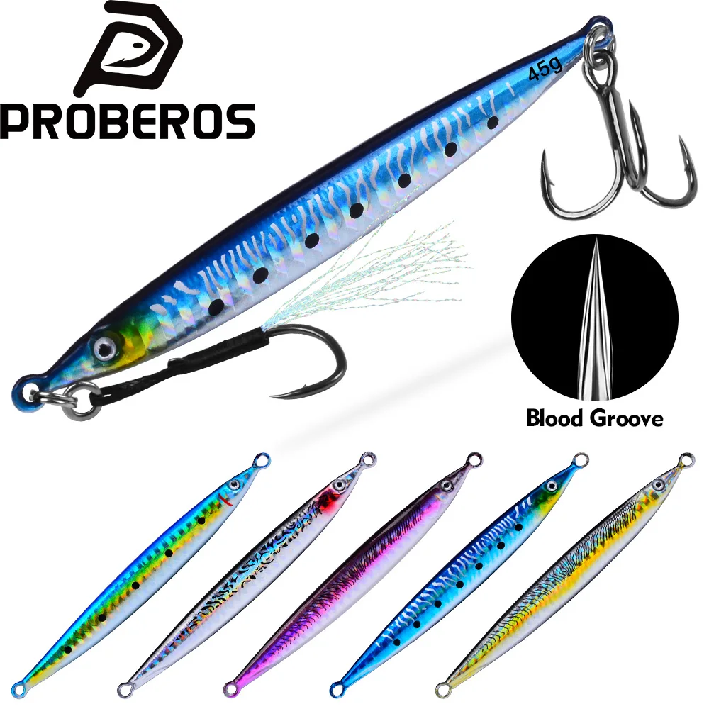 PROBEROS 1PC Señuelo de Pesca en el Mar 14g-45g, Jig Metálico Tipo Cuchara, Cebo Duro Artificial para Lubina, Señuelos de Jigging de Largo Alcance, Jigs de Orilla, Aparejos de Pesca